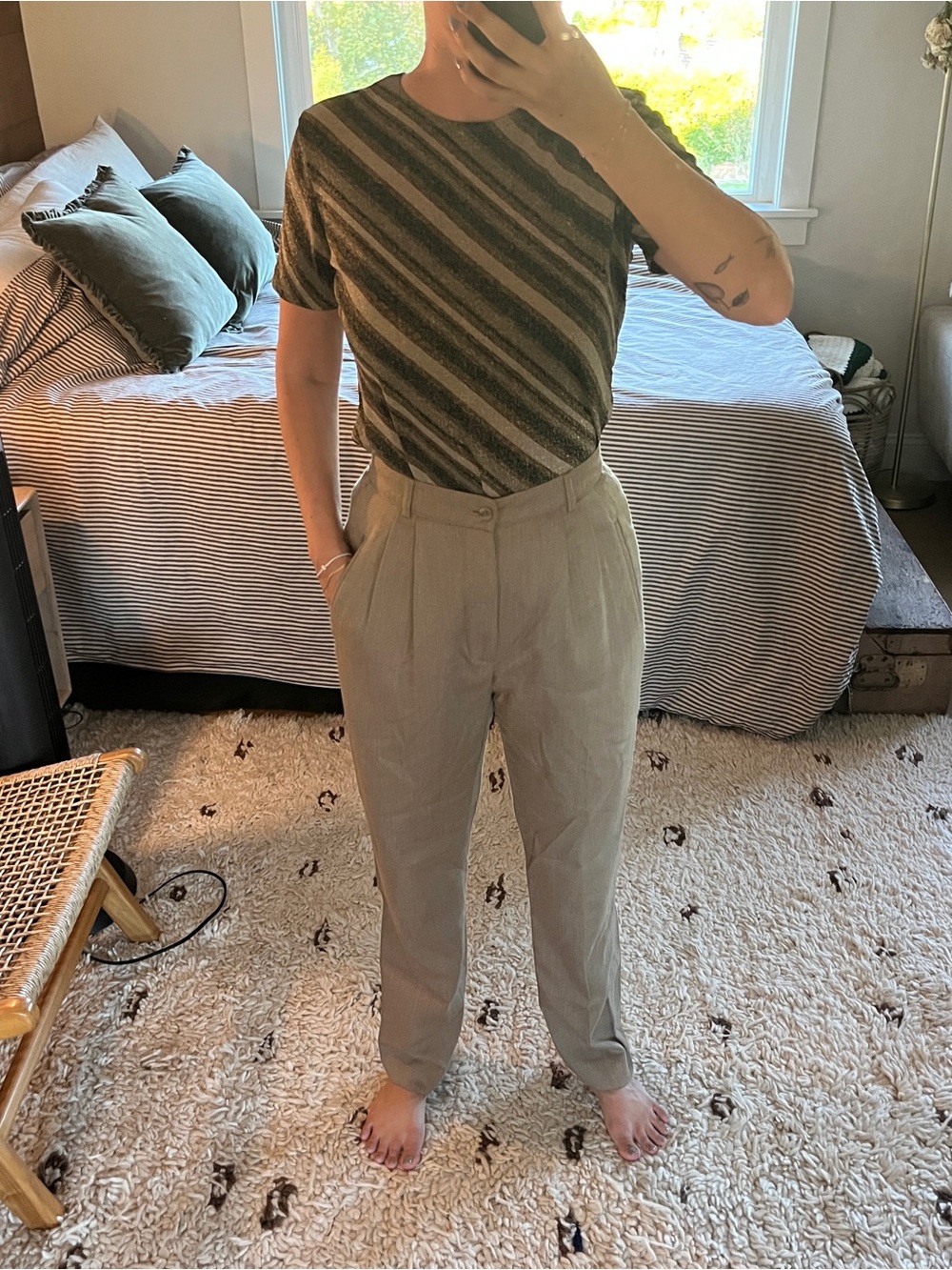 Casual Pleated Trouser Pants in Beige